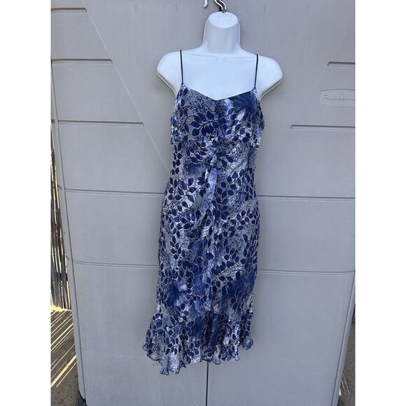 VTG Sue Wong Blue Silk Blend Beaded Dress Ruffle Hem Sz 8 Y2K Whimsical Fairy - Picture 2 of 13